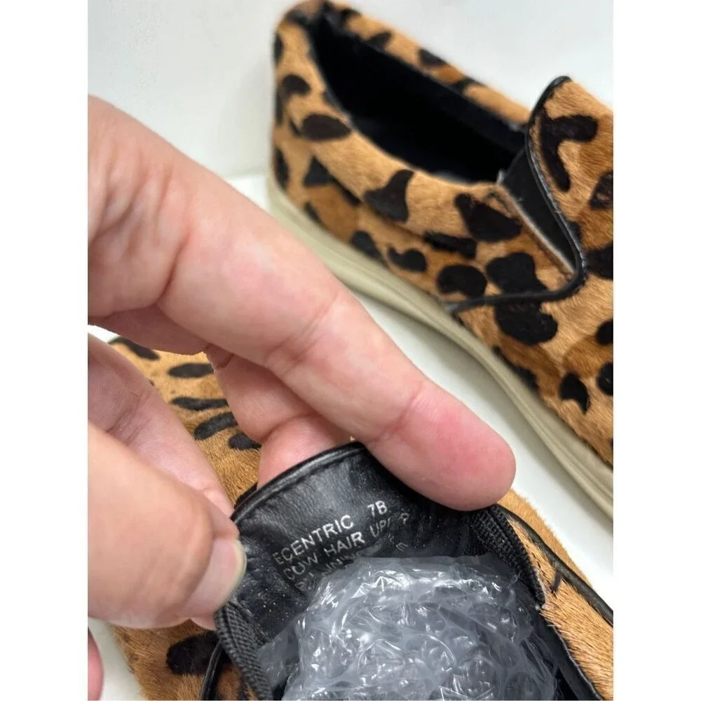 Steve Madden Ecentric Leopard‎ Calf Hair Slip On Sneakers Tan Black Womens 7